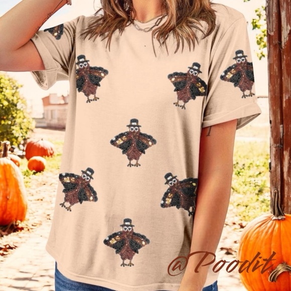 Sequin holiday turkey tee Small LAST ONE - Picture 1 of 7